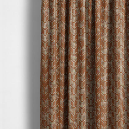 Piccadilly Collection Geometric Chevron Pattern Woven Upholstery Orange Chenille Fabric JO-541 - Made To Measure Curtains