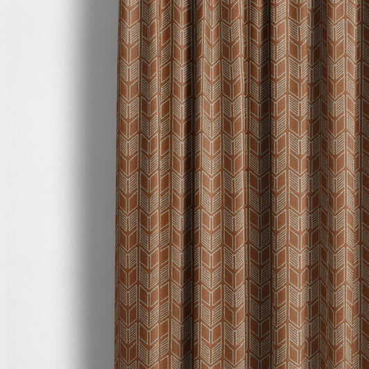 Piccadilly Collection Geometric Chevron Pattern Woven Upholstery Orange Chenille Fabric JO-541 - Made To Measure Curtains