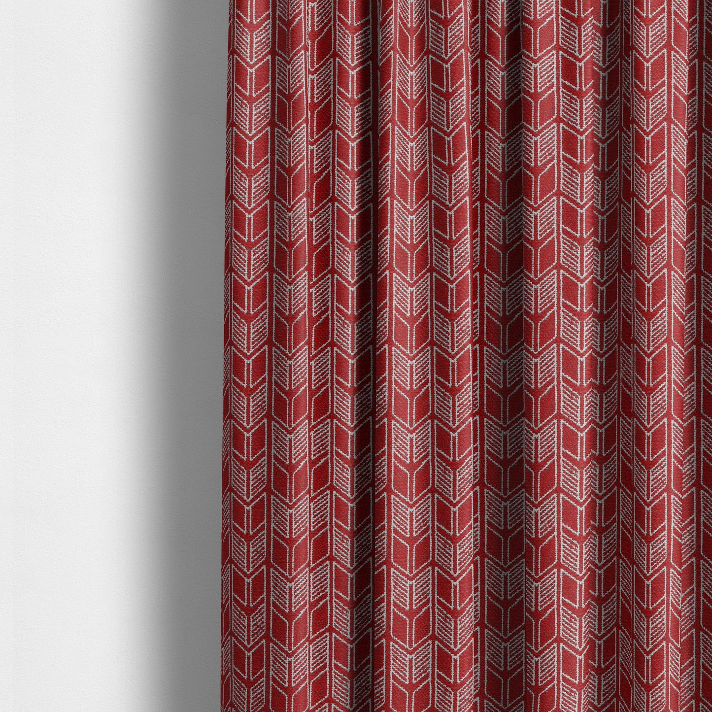 Piccadilly Collection Geometric Chevron Pattern Woven Upholstery Red Chenille Fabric JO-542 - Made To Measure Curtains