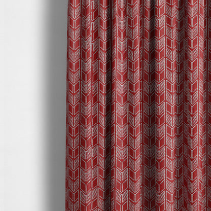 Piccadilly Collection Geometric Chevron Pattern Woven Upholstery Red Chenille Fabric JO-542 - Made To Measure Curtains