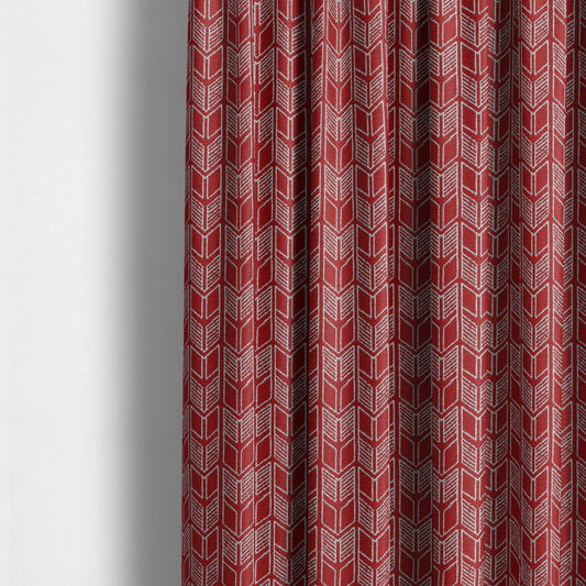 Piccadilly Collection Geometric Chevron Pattern Woven Upholstery Red Chenille Fabric JO-542 - Made To Measure Curtains