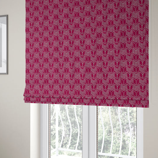 Piccadilly Collection Geometric Chevron Pattern Woven Upholstery Pink Chenille Fabric JO-543 - Roman Blinds