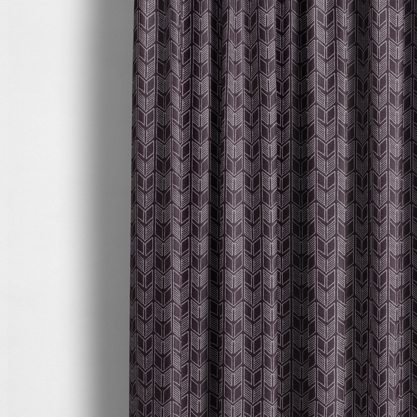 Piccadilly Collection Geometric Chevron Pattern Woven Upholstery Purple Chenille Fabric JO-544 - Made To Measure Curtains