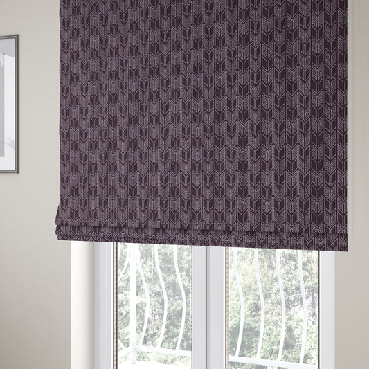 Piccadilly Collection Geometric Chevron Pattern Woven Upholstery Purple Chenille Fabric JO-544 - Roman Blinds