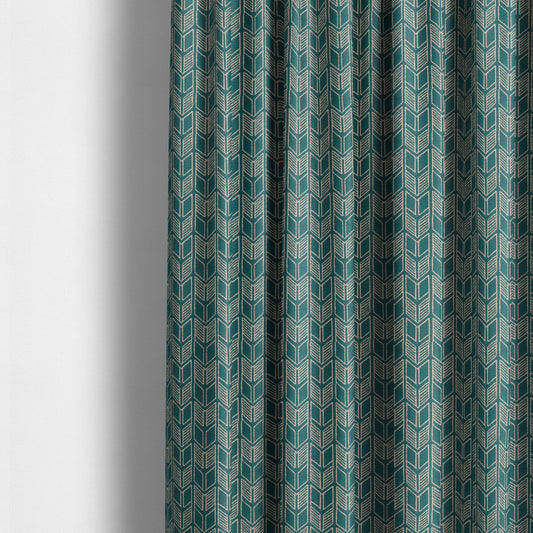 Piccadilly Collection Geometric Chevron Pattern Woven Upholstery Teal Chenille Fabric JO-545 - Made To Measure Curtains