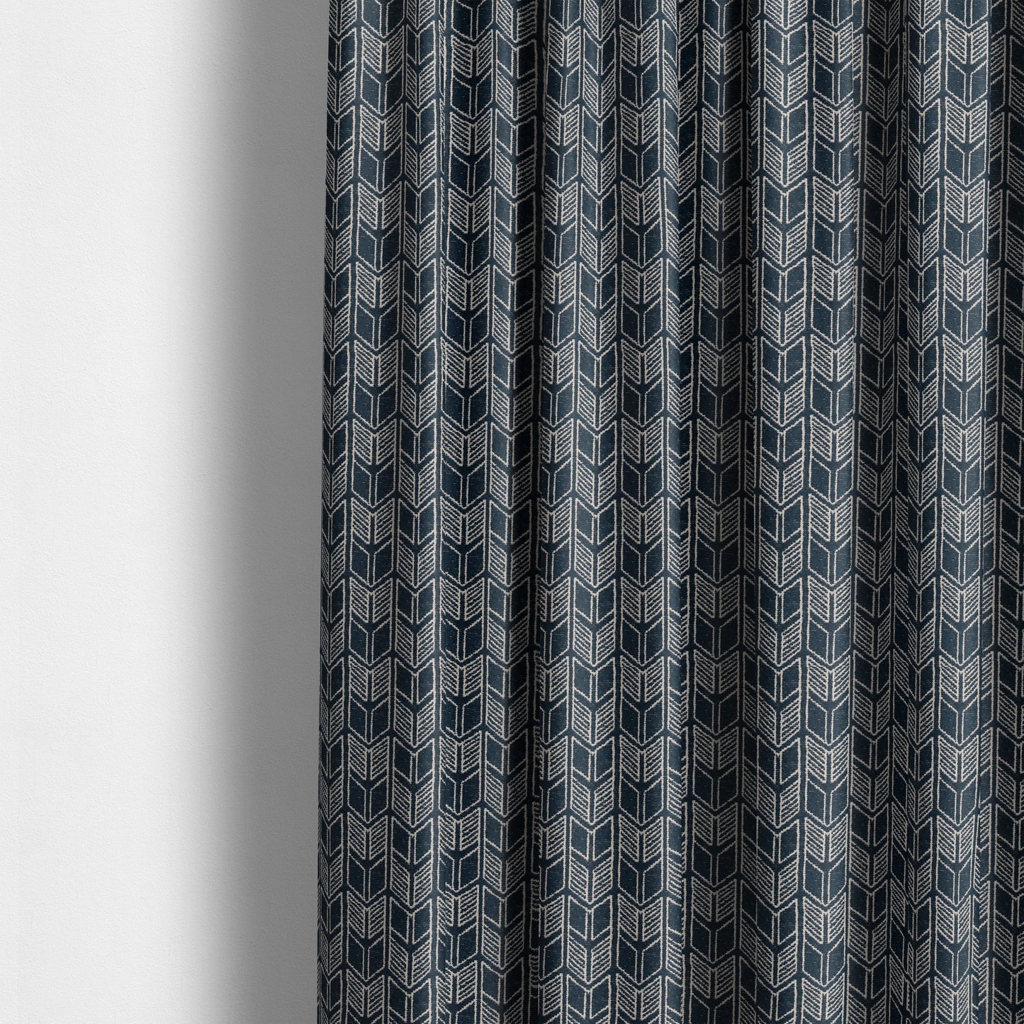 Piccadilly Collection Geometric Chevron Pattern Woven Upholstery Navy Blue Chenille Fabric JO-546 - Made To Measure Curtains