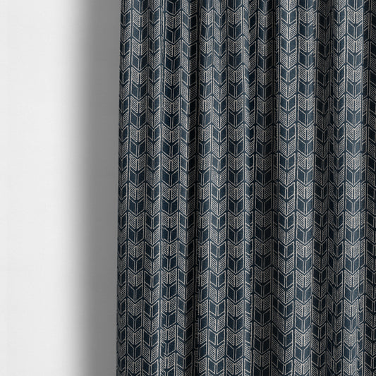 Piccadilly Collection Geometric Chevron Pattern Woven Upholstery Navy Blue Chenille Fabric JO-546 - Made To Measure Curtains