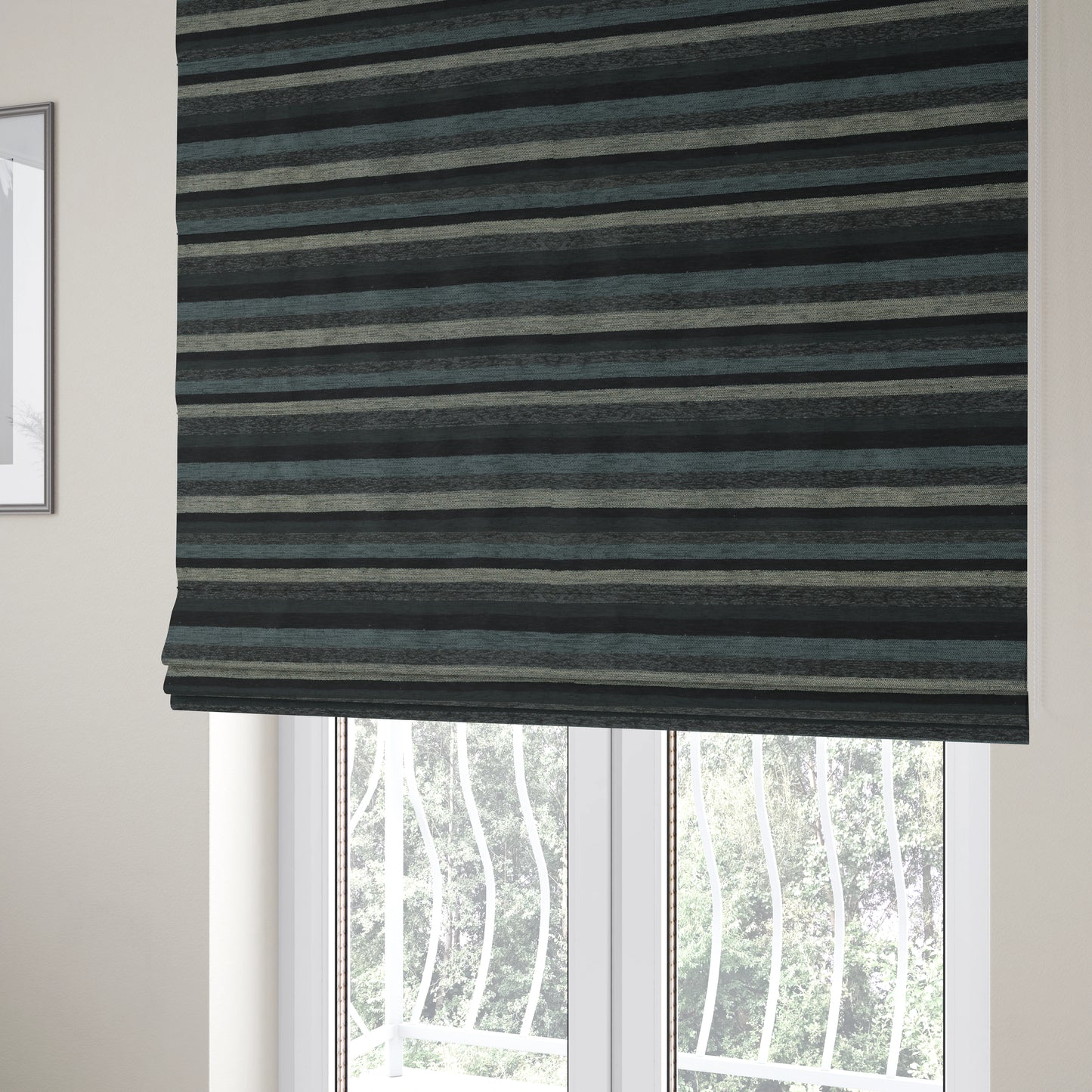 Enya Designer Soft Luxury Striped Fabric Grey Colour Chenille JO-548 - Roman Blinds