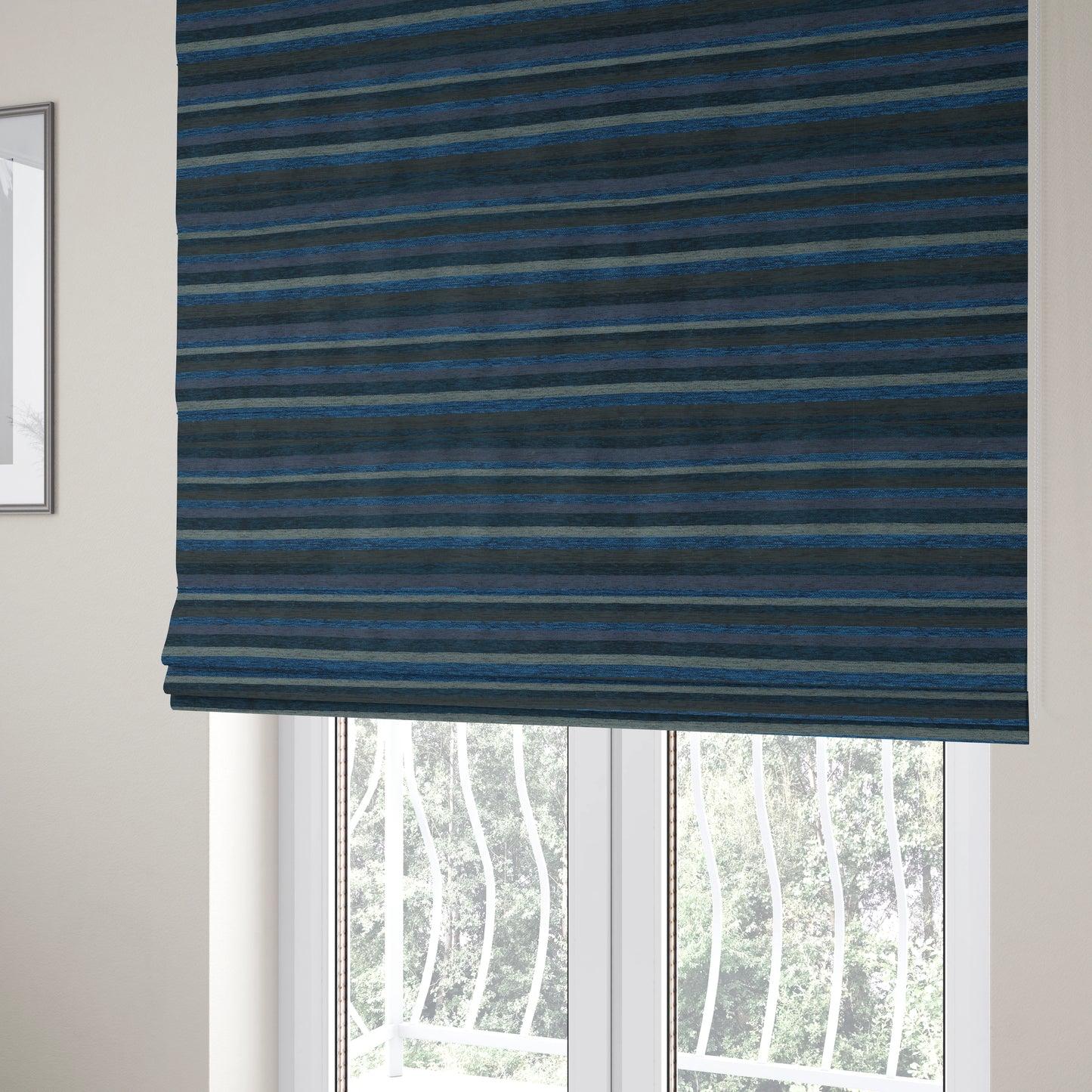 Enya Designer Soft Luxury Striped Fabric Blue Colour Chenille JO-549 - Roman Blinds