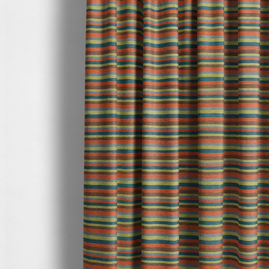 Enya Designer Soft Luxury Striped Fabric Orange Blue Green Colour Chenille JO-550 - Made To Measure Curtains