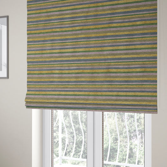 Enya Designer Soft Luxury Striped Fabric Lilac Yellow Green Colour Chenille JO-551 - Roman Blinds