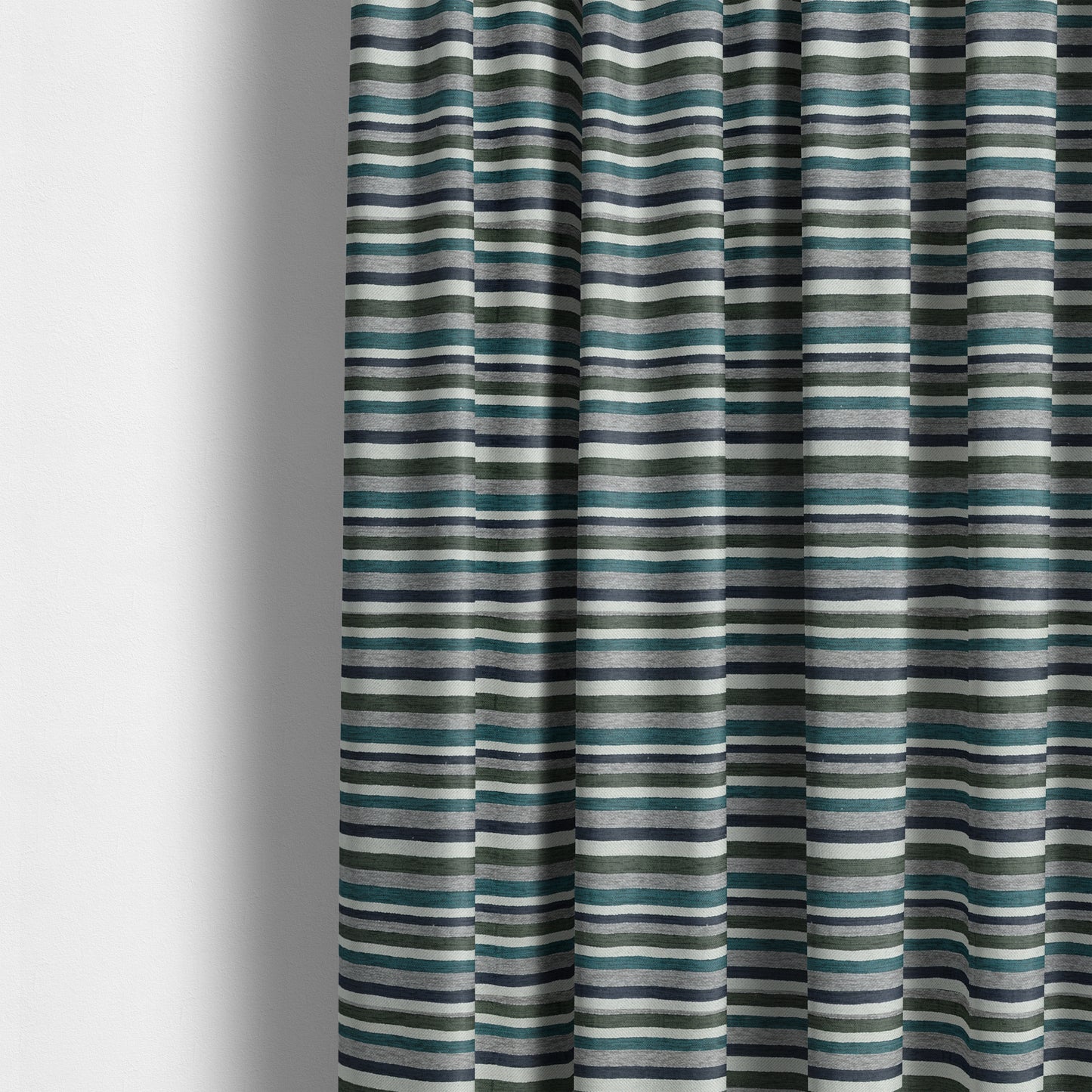 Enya Designer Soft Luxury Striped Fabric Blue Grey White Colour Chenille JO-552 - Made To Measure Curtains