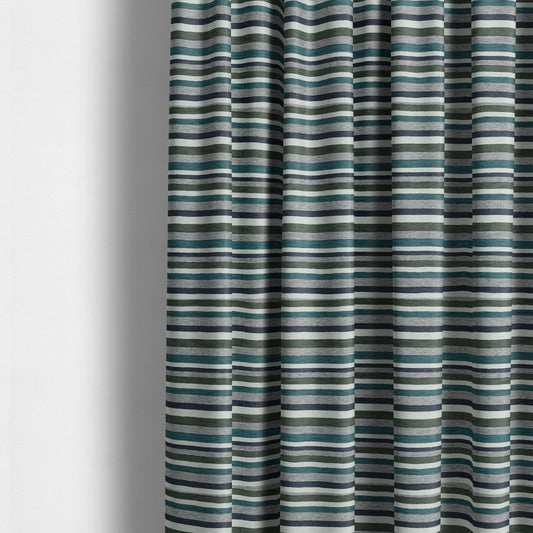 Enya Designer Soft Luxury Striped Fabric Blue Grey White Colour Chenille JO-552 - Made To Measure Curtains