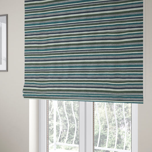 Enya Designer Soft Luxury Striped Fabric Blue Grey White Colour Chenille JO-552 - Roman Blinds