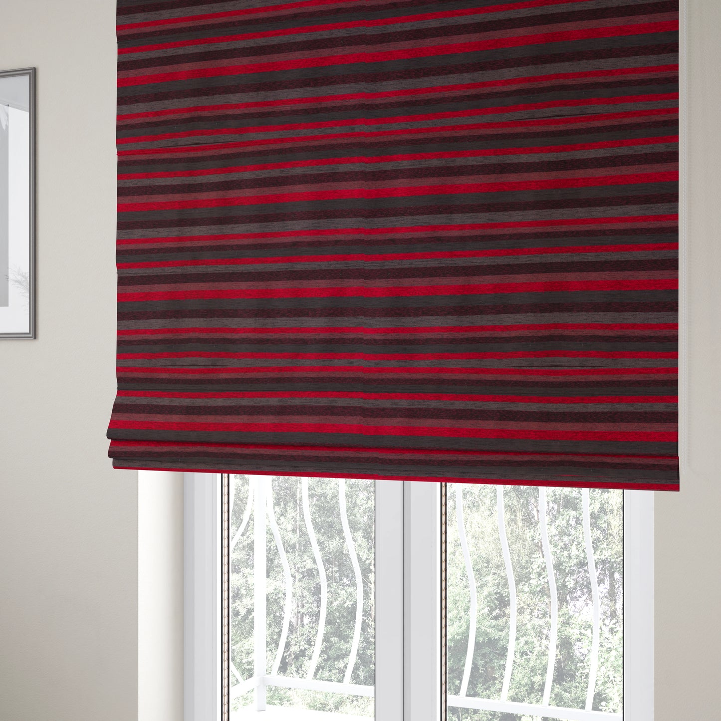 Enya Designer Soft Luxury Striped Fabric Red Colour Chenille JO-554 - Roman Blinds