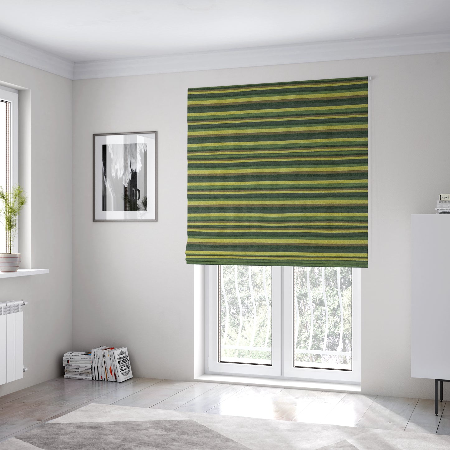 Enya Designer Soft Luxury Striped Fabric Green Colour Chenille JO-555 - Roman Blinds