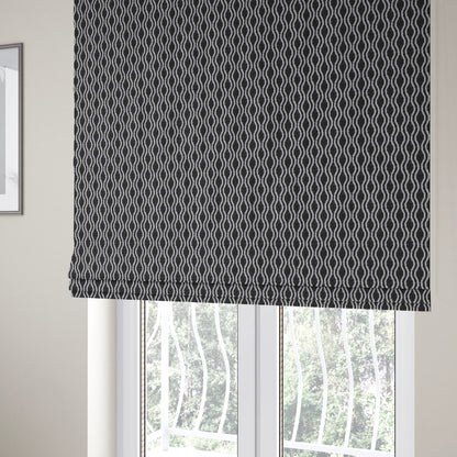 Piccadilly Collection Eclipse Pattern Woven Upholstery Black Chenille Fabric JO-556 - Roman Blinds