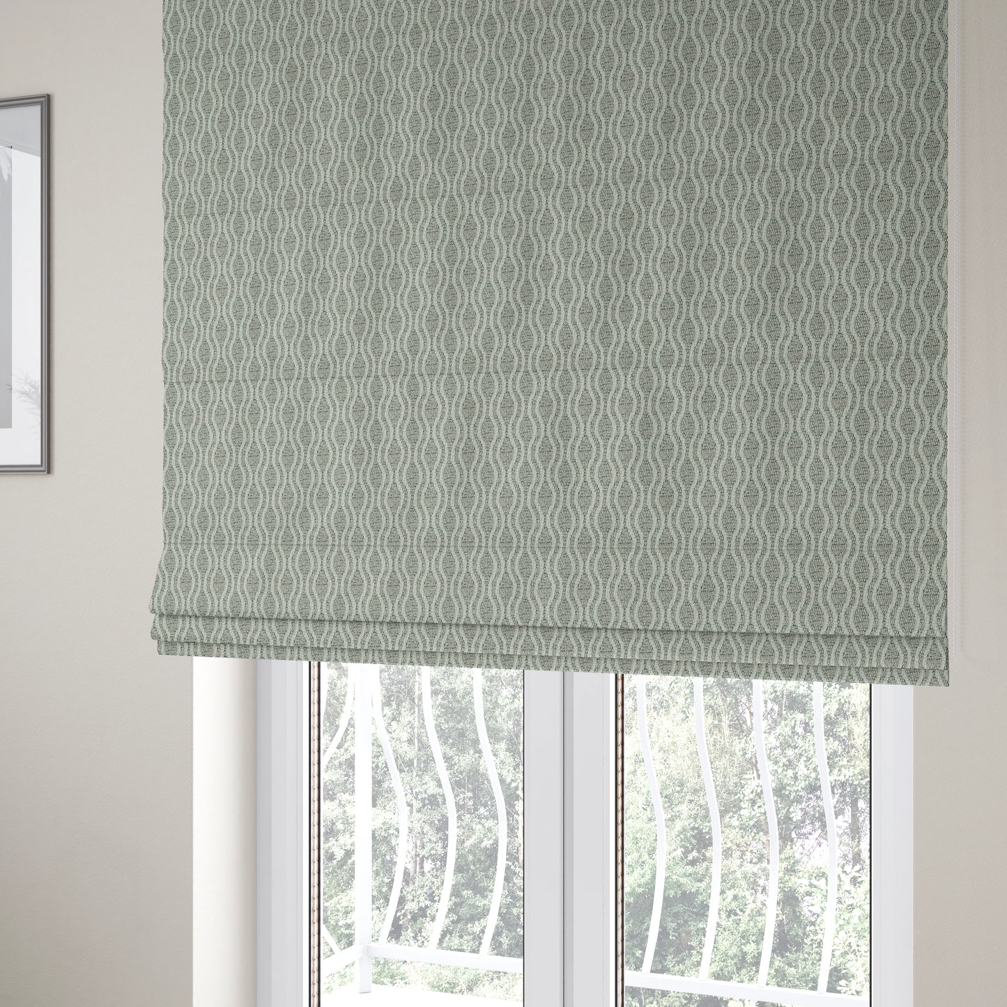 Piccadilly Collection Eclipse Pattern Woven Upholstery Silver Grey Chenille Fabric JO-557 - Roman Blinds