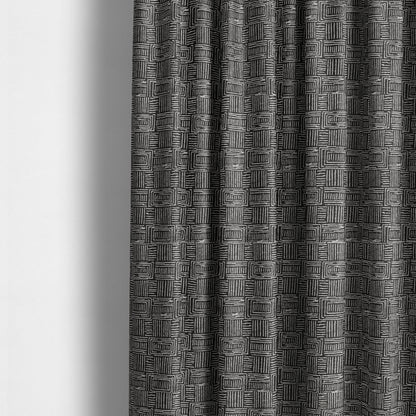 Piccadilly Collection Gingham Pattern Woven Upholstery Black Chenille Fabric JO-558 - Made To Measure Curtains