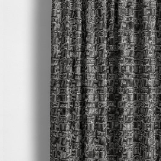 Piccadilly Collection Gingham Pattern Woven Upholstery Black Chenille Fabric JO-558 - Made To Measure Curtains