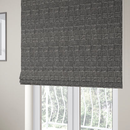 Piccadilly Collection Gingham Pattern Woven Upholstery Black Chenille Fabric JO-558 - Roman Blinds