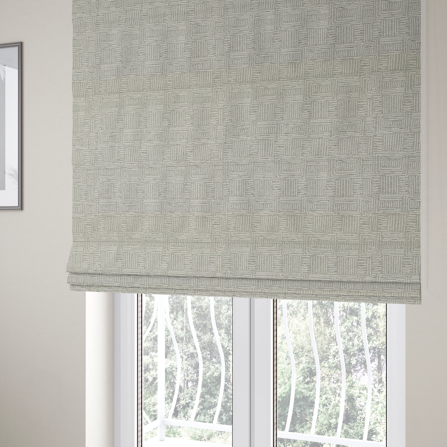 Piccadilly Collection Gingham Pattern Woven Upholstery Silver Grey Chenille Fabric JO-559 - Roman Blinds