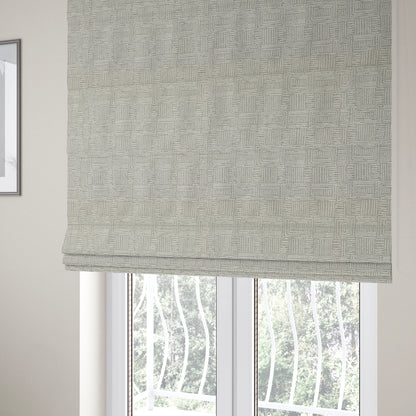 Piccadilly Collection Gingham Pattern Woven Upholstery Silver Grey Chenille Fabric JO-559 - Roman Blinds