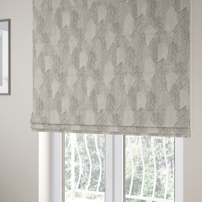 Piccadilly Collection Leaf Floral Pattern Woven Upholstery Silver Grey Chenille Fabric JO-560 - Roman Blinds