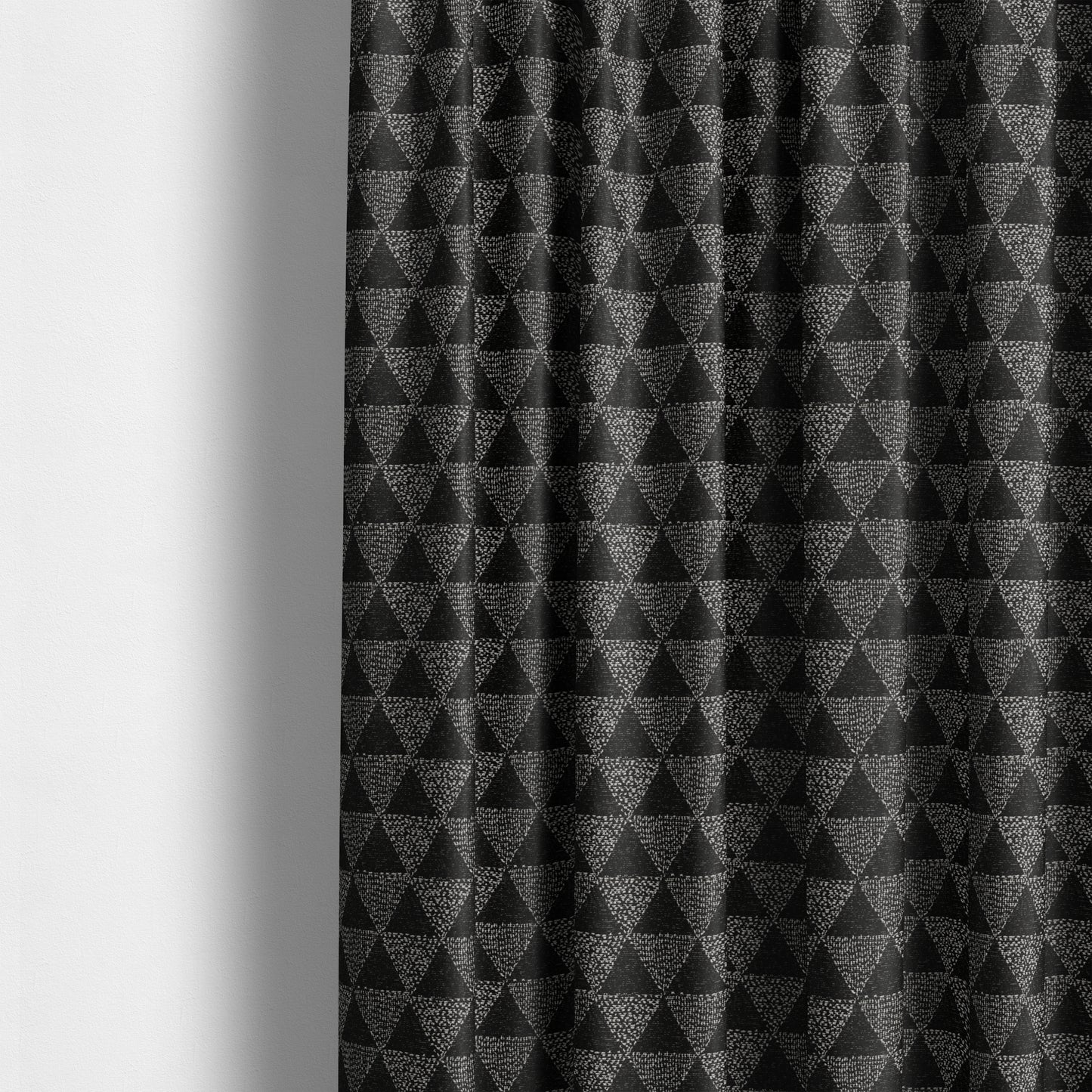 Piccadilly Collection Geometric Triangle Pattern Woven Upholstery Black Chenille Fabric JO-561 - Made To Measure Curtains