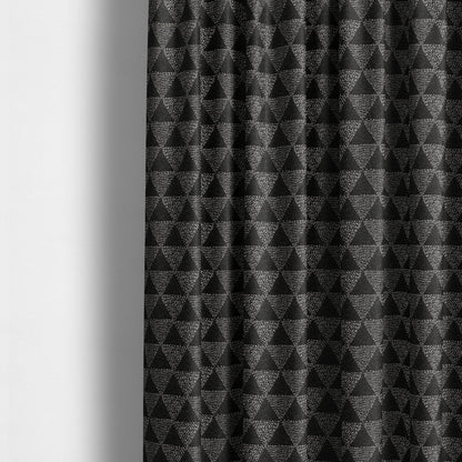 Piccadilly Collection Geometric Triangle Pattern Woven Upholstery Black Chenille Fabric JO-561 - Made To Measure Curtains