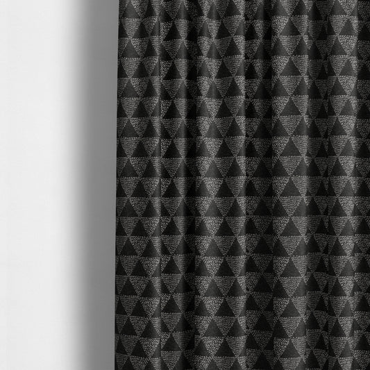 Piccadilly Collection Geometric Triangle Pattern Woven Upholstery Black Chenille Fabric JO-561 - Made To Measure Curtains