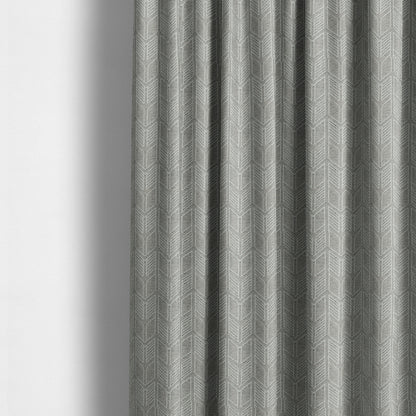 Piccadilly Collection Geometric Chevron Pattern Woven Upholstery Silver Chenille Fabric JO-563 - Made To Measure Curtains