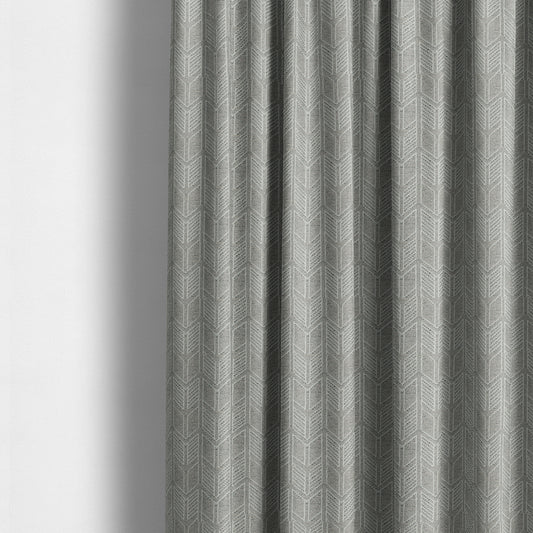 Piccadilly Collection Geometric Chevron Pattern Woven Upholstery Silver Chenille Fabric JO-563 - Made To Measure Curtains