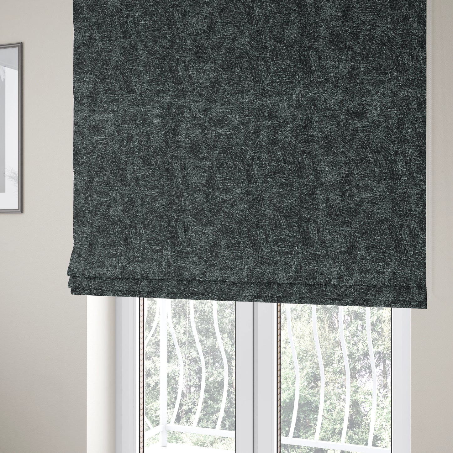 Bakari Semi Plain Woven Upholstery Chenille Fabric In Black Colour JO-566 - Roman Blinds