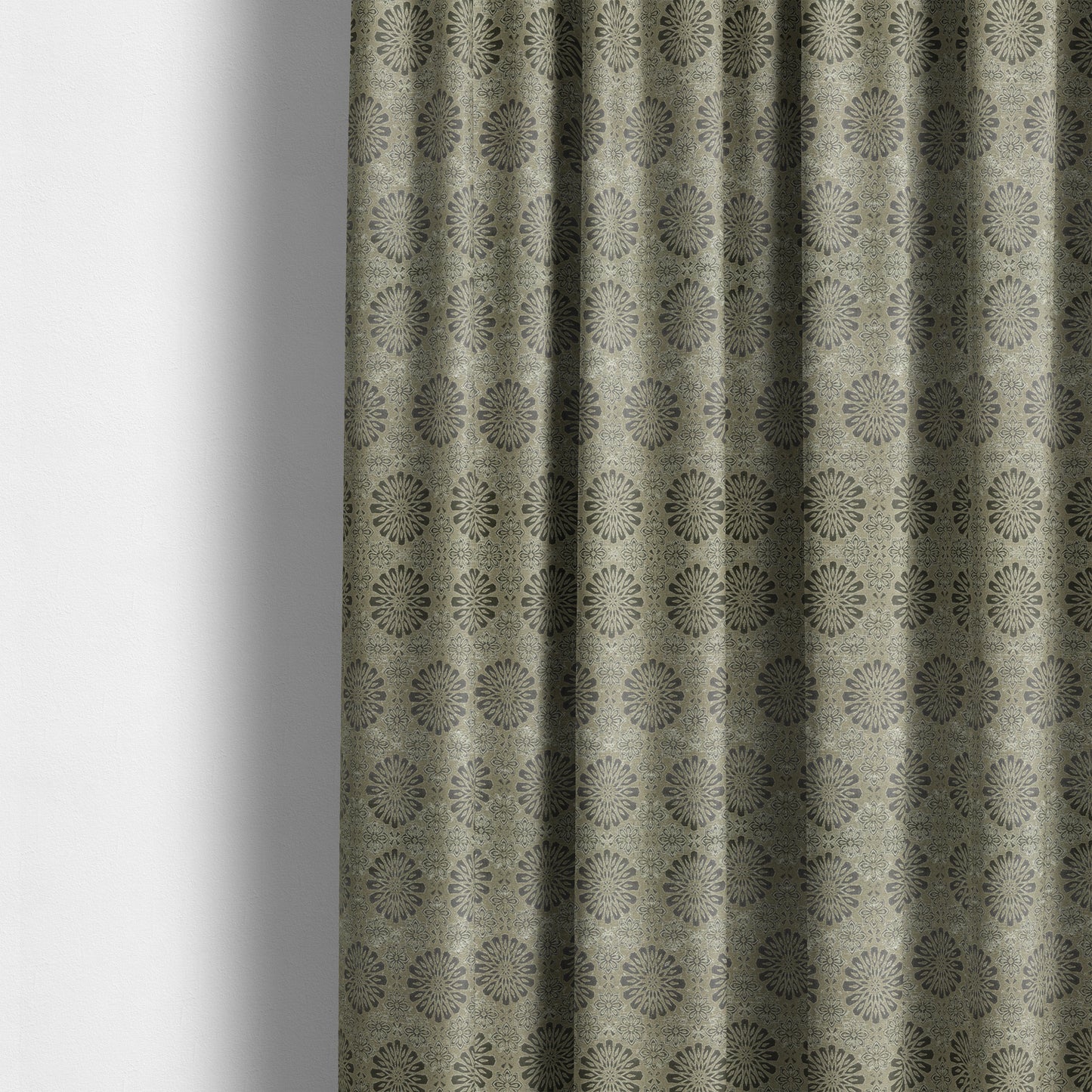 Beige Silver Grey Coloured Floral Medallion Pattern Soft Chenille Upholstery Fabric JO-57 - Made To Measure Curtains