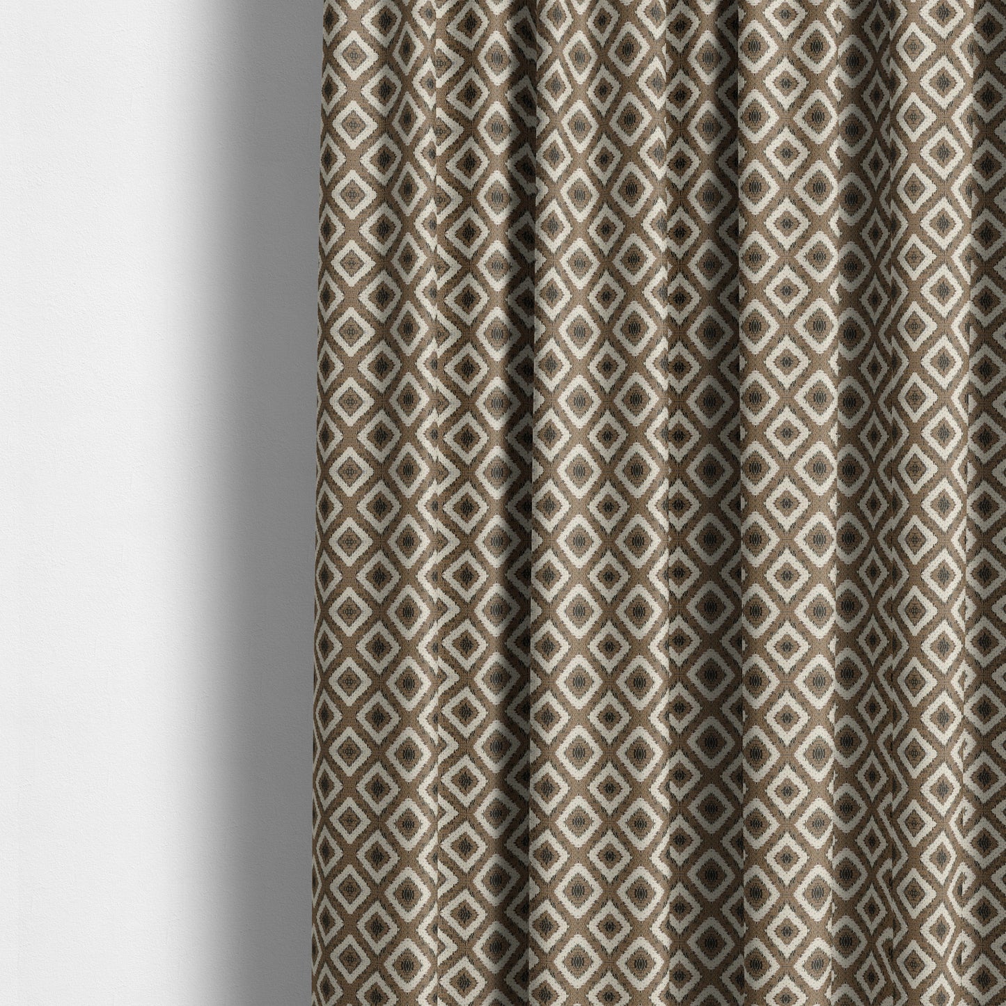 Fantasque Geometric Hexagon Pattern White Brown Chenille Fabric JO-570 - Made To Measure Curtains