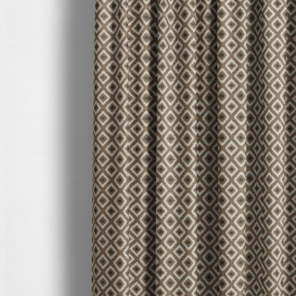 Fantasque Geometric Hexagon Pattern White Brown Chenille Fabric JO-570 - Made To Measure Curtains