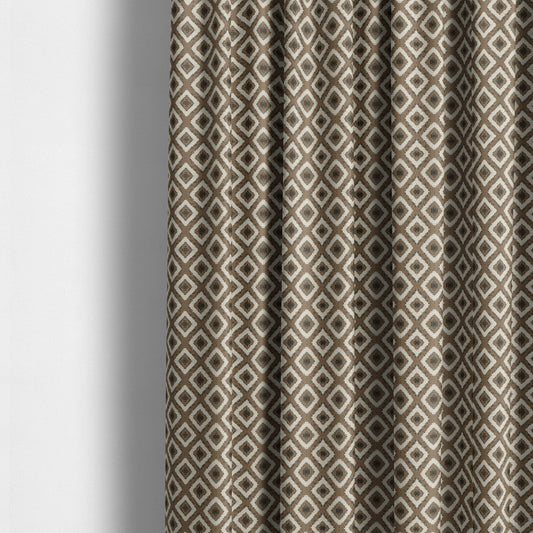 Fantasque Geometric Hexagon Pattern White Brown Chenille Fabric JO-570 - Made To Measure Curtains