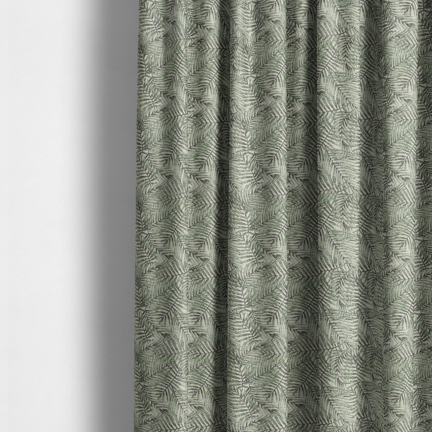 Fantasque All Over Jungle Leaf Inspired Pattern White Green Colour Chenille Fabric JO-572 - Made To Measure Curtains