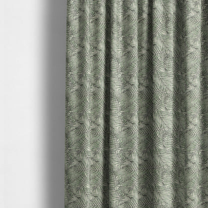 Fantasque All Over Jungle Leaf Inspired Pattern White Green Colour Chenille Fabric JO-572 - Made To Measure Curtains