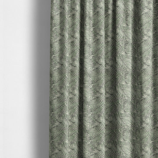 Fantasque All Over Jungle Leaf Inspired Pattern White Green Colour Chenille Fabric JO-572 - Made To Measure Curtains