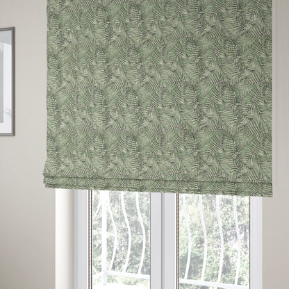 Fantasque All Over Jungle Leaf Inspired Pattern White Green Colour Chenille Fabric JO-572 - Roman Blinds