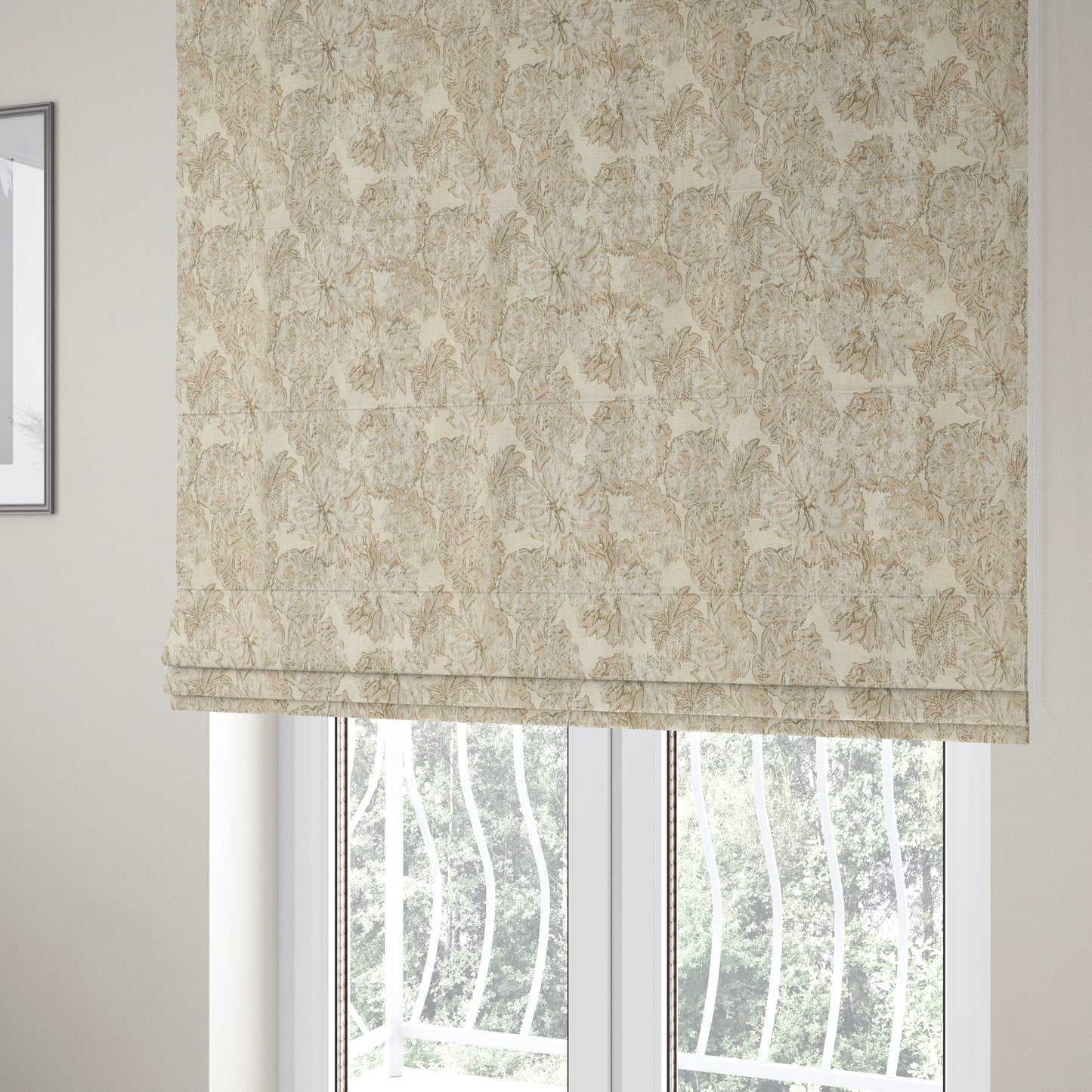 Atmosfera Quality Woven Floral Inspired Pattern In Beige Cream Colour Fabric JO-578 - Roman Blinds