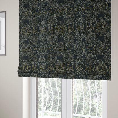 Hollywood Blue and Gold Shine Effect Geometric Pattern Soft Chenille Upholstery Fabric JO-579 - Roman Blinds