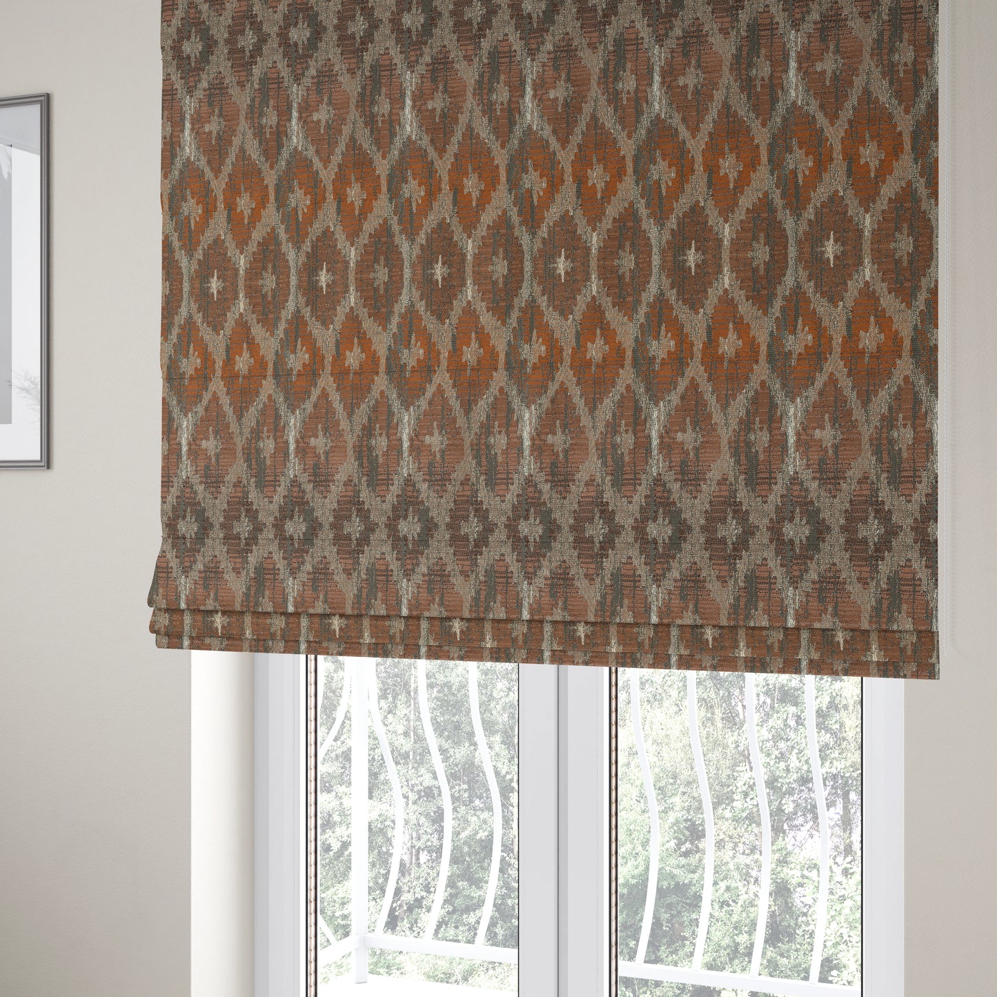 Lomasi Metallic Tones Fabric Brown Bronze Geometric Aztec Pattern Upholstery Fabric JO-583 - Roman Blinds