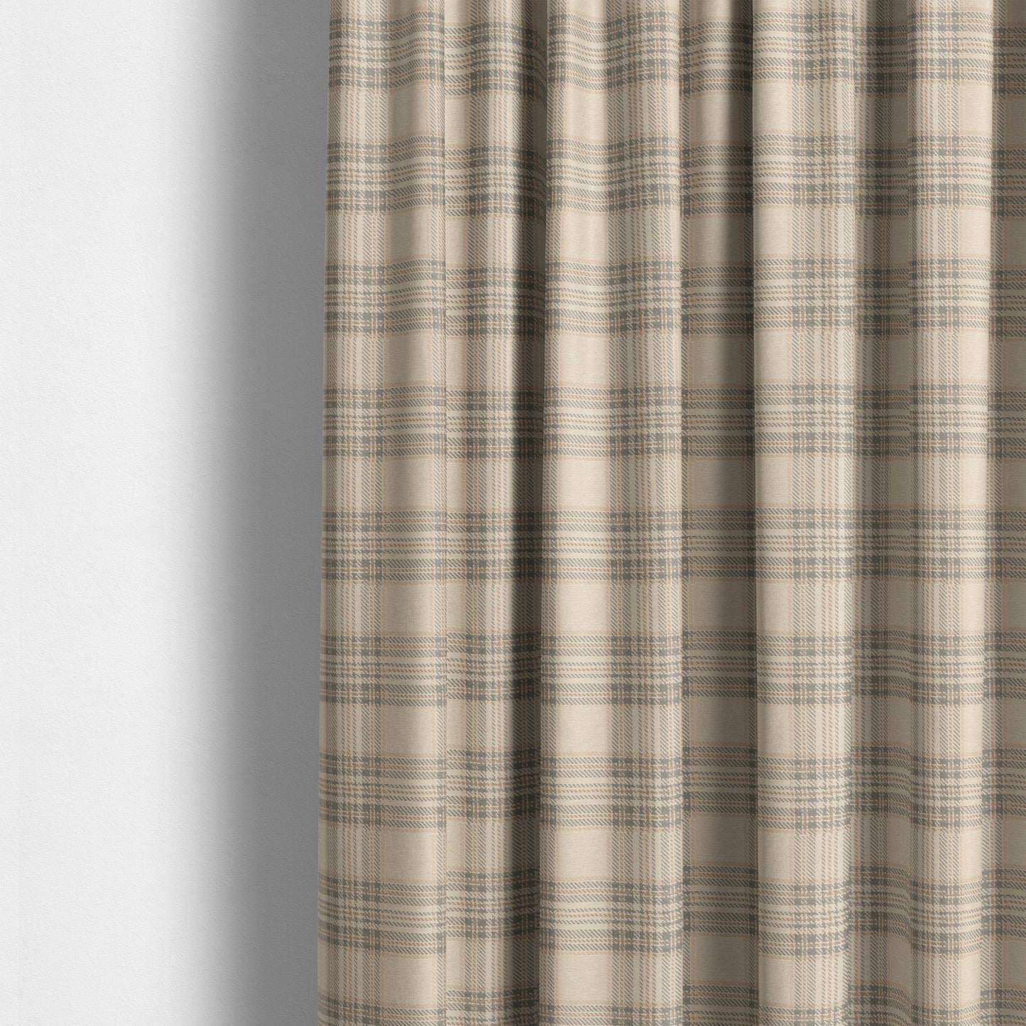 Quality Woven Jacquard Tartan Pattern Beige Grey Soft Chenille Fabric JO-584 - Made To Measure Curtains