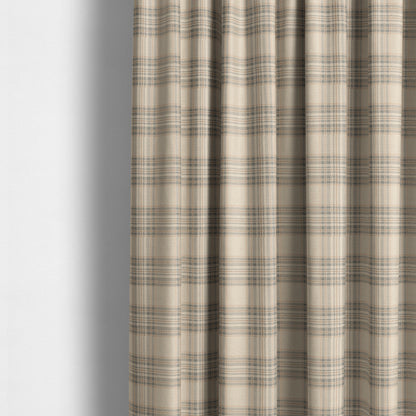 Quality Woven Jacquard Tartan Pattern Beige Grey Soft Chenille Fabric JO-584 - Made To Measure Curtains