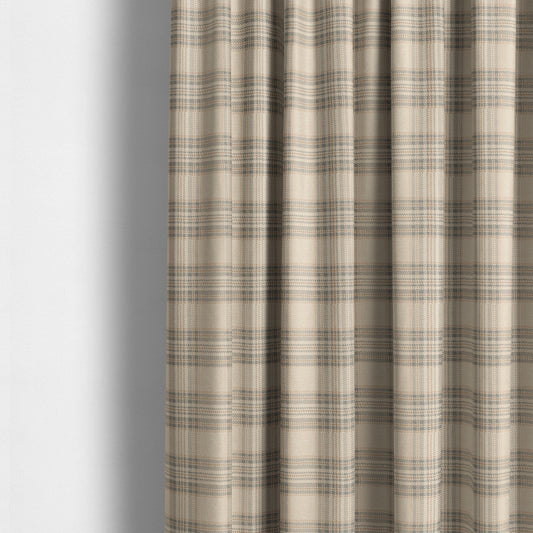 Quality Woven Jacquard Tartan Pattern Beige Grey Soft Chenille Fabric JO-584 - Made To Measure Curtains