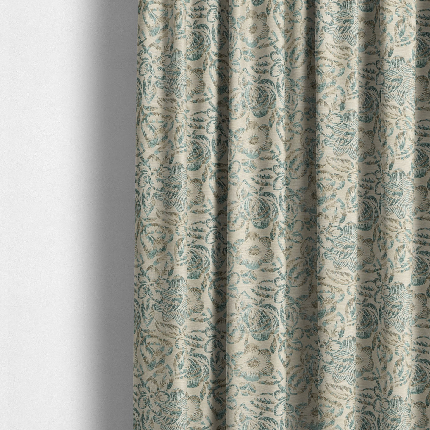 Arley Fabric Collection Woven Jacquard Floral Pattern Blue Beige Colour Chenille Fabric JO-585 - Made To Measure Curtains