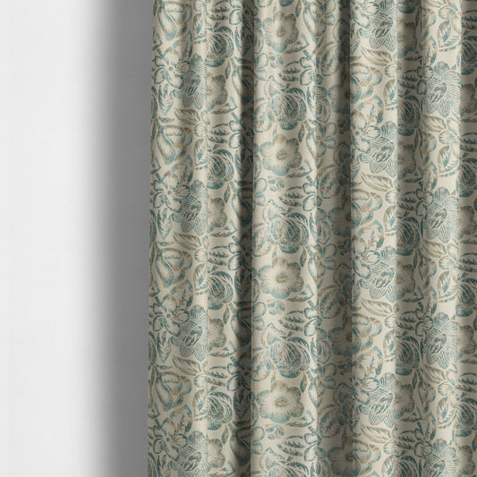 Arley Fabric Collection Woven Jacquard Floral Pattern Blue Beige Colour Chenille Fabric JO-585 - Made To Measure Curtains